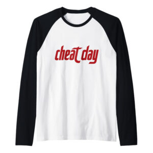 Cheat Day red logo Baseball Tee black on white