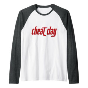 Cheat Day red logo Baseball Tee heather grey on white
