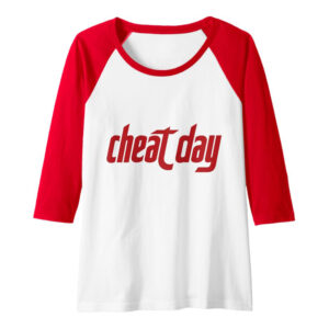 Cheat Day red logo Baseball Tee red on white