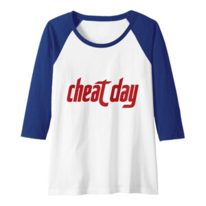 Cheat Day red logo Baseball Tee royal blue on white